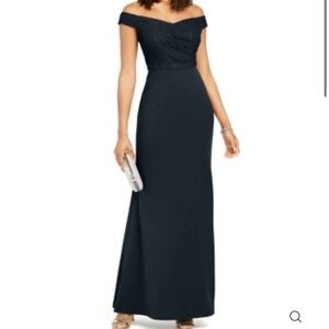 NEW Adrianna Papell Women's Off-The-Shoulder Lace Crepe Gown Midnight size 12